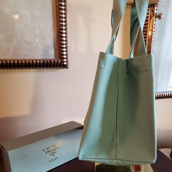Prada Mini Canvas Lunch Bag Tote in Green New with Box - Picture 3 of 7